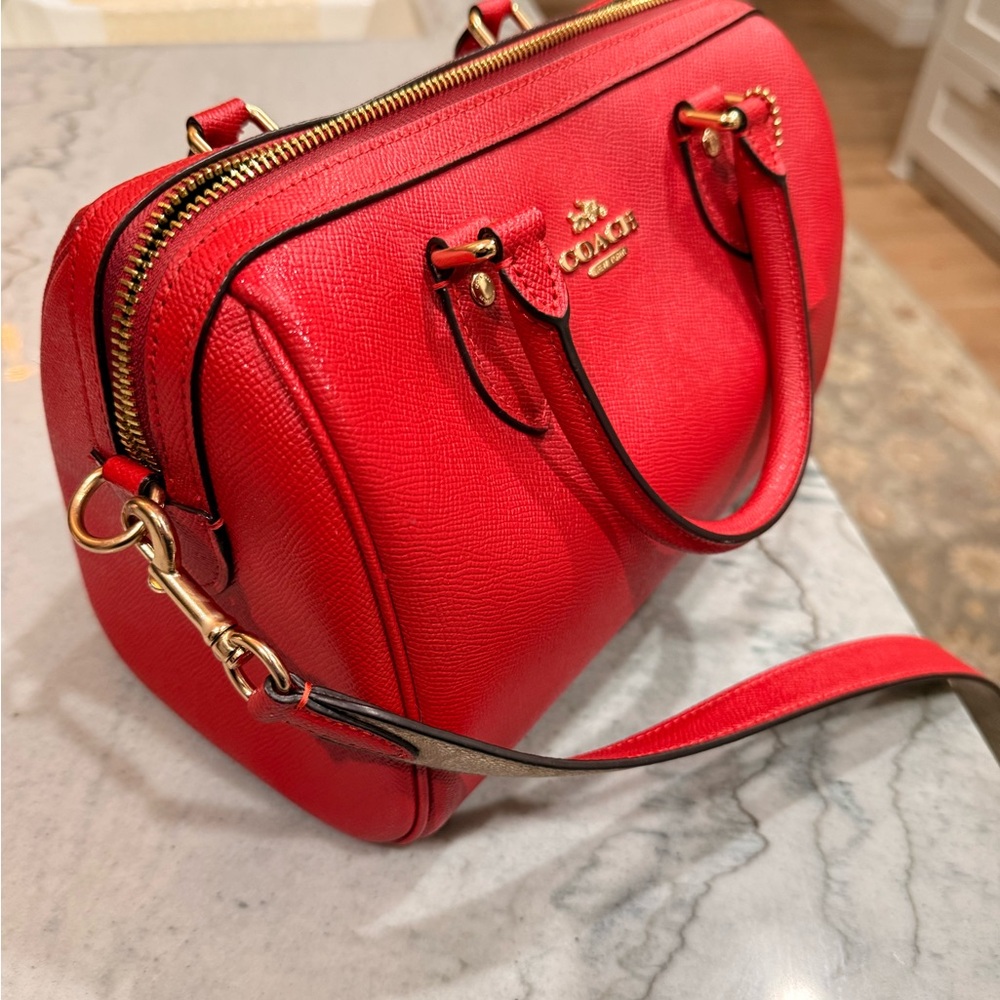 Coach Red Leather Satchel Bag with matching wallet